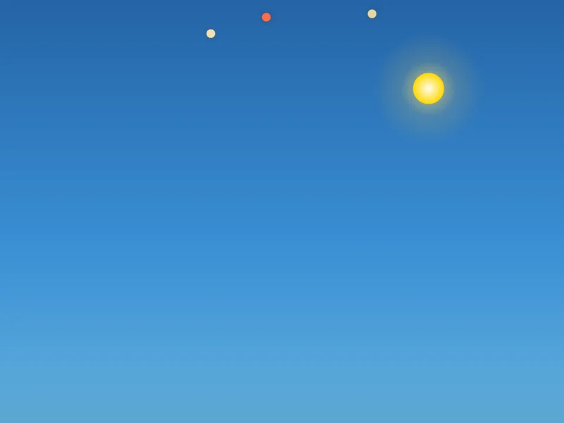 Painted sky from the Soul screen: the sun and three planets against a deep blue sky.